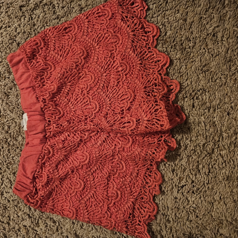 Red Lace Crochet Shorts